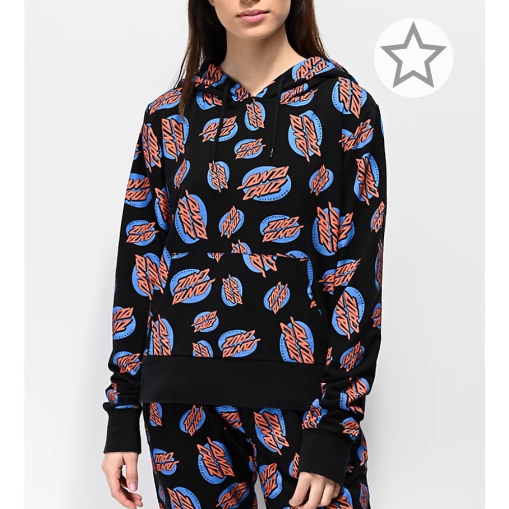 🌟FREE🌟Santa Cruz Skateboard Oval Dots Orange & Blue Logo Black Hoodie Size Small
